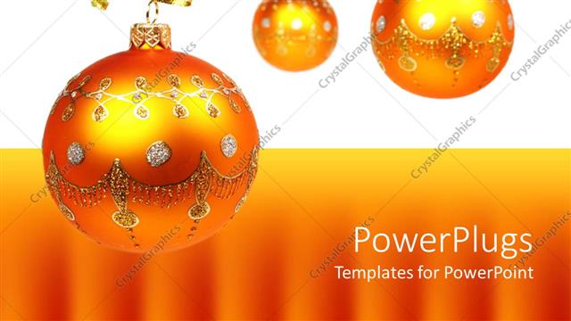  Presentation with shining - Three shining orange crystal balls on white and orange background