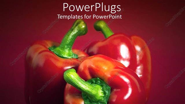  Presentation with peppers - Three shiny red peppers with red background