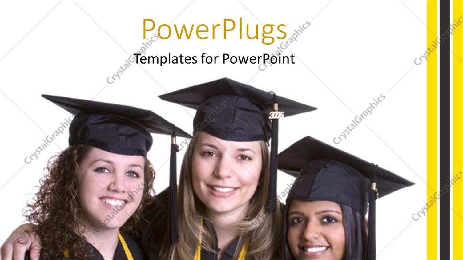Featuring Three Smiling Ladies Together on Black Colored Graduation Gowns