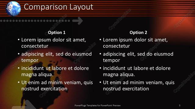 Comparison presentation slide layout