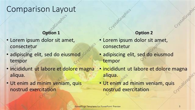 Comparison presentation slide layout