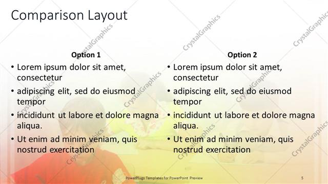 Comparison presentation slide layout