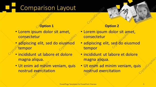 Comparison presentation slide layout
