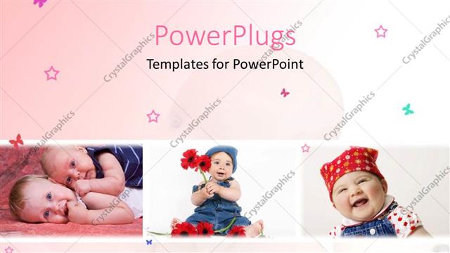  Presentation with babies - Three tiles of little kids playing on a pink background