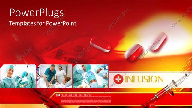  Presentation with medical pills - Three tiles showing medical operations and a syringe with pills