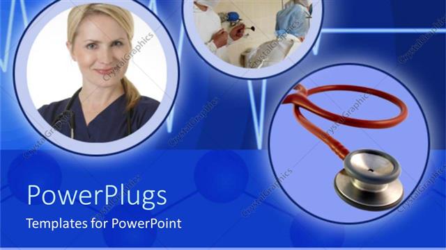  Presentation with operating room - Three tiles with surgeons in an operating room, a smiling lady and a stethoscope