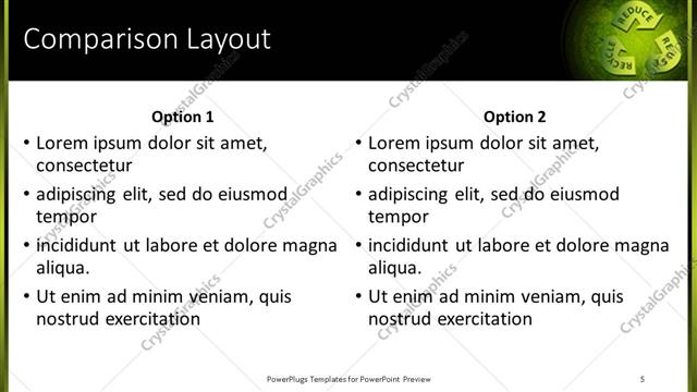 Comparison presentation slide layout
