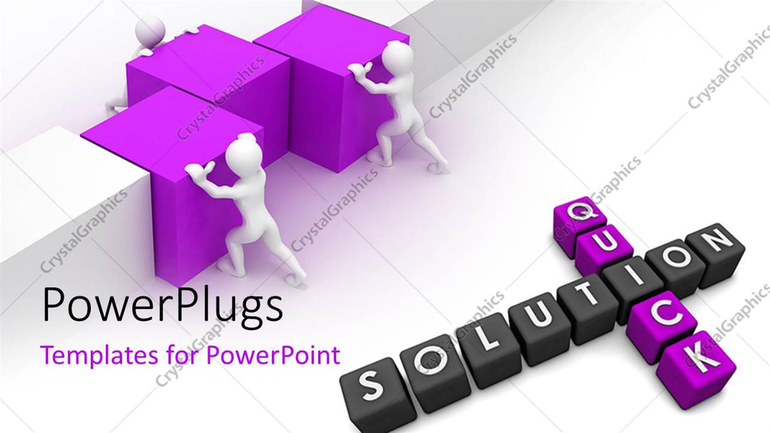 Featuring Three White Figures Pushing Together Purple Blocks, Quick Solution