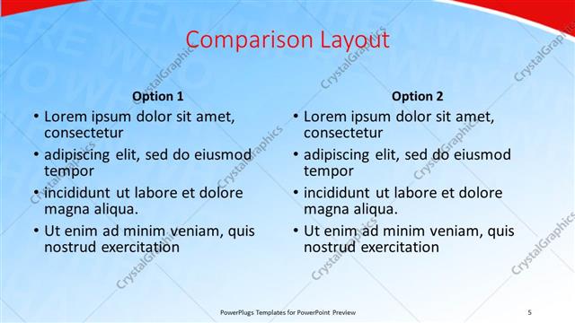 Comparison presentation slide layout