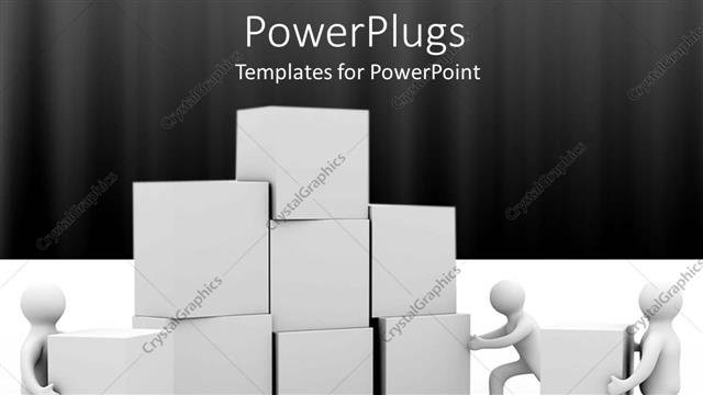  Presentation with blocks - Three white figures working together to build wall of blocks