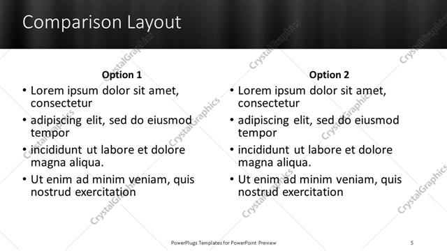 Comparison presentation slide layout
