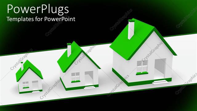  Presentation with real estate - Three white houses with green roofs, real estate, ecology, mortgages, conservation