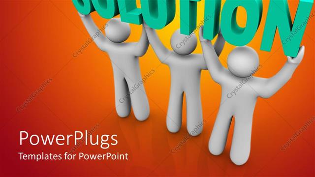  Presentation with solution - Three white human figures lifting up a Solution text