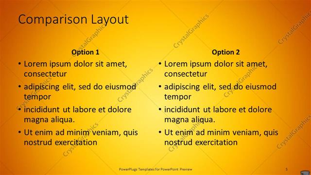 Comparison presentation slide layout