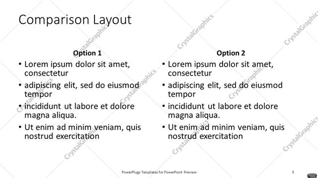 Comparison presentation slide layout