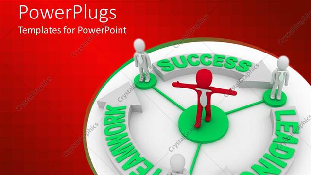  Presentation with teamwork - Three white and red colored human characters standing round a recycle symbol