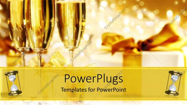  Presentation with gift ribbon - Three wine glasses with white gift wrapped box and gold ribbon