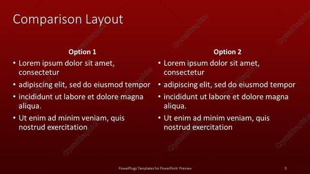 Comparison presentation slide layout