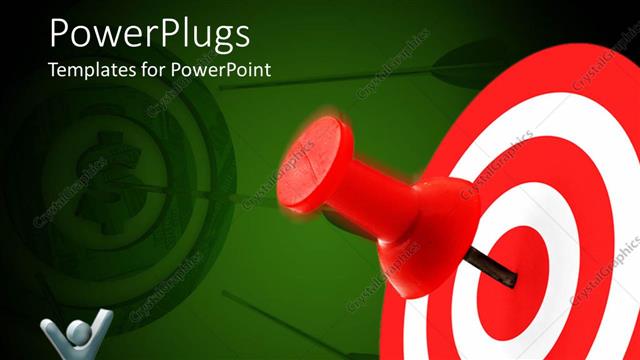  Presentation with target - Thumbtack colored red hits center of target with man raising hands
