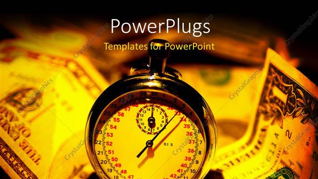  Presentation with time money - A ticking golden stop watch on some dollar bills