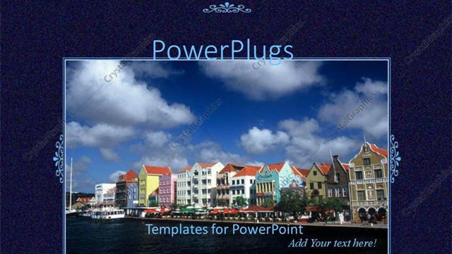  Presentation with travel - Tile with a shot of a row of houses beside a lake