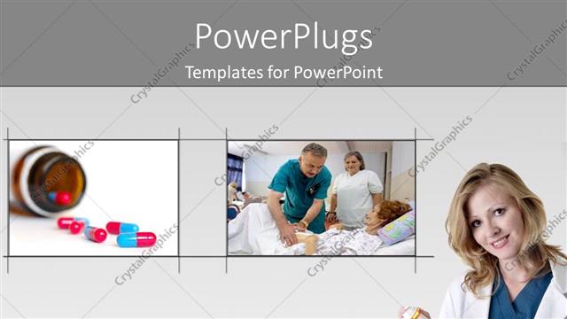  Presentation with tiles - Tiles showing a doctor and  nurse treating a patient