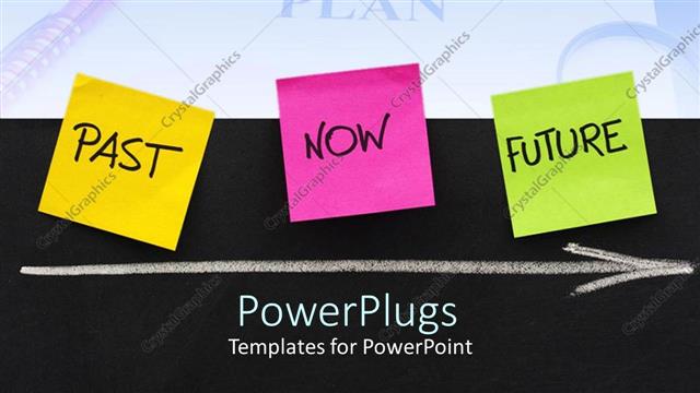  Presentation with time - Time for business plans past present future on black background
