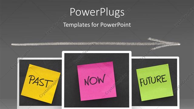  Presentation with time - Time concept, with colorful sticky notes of past , present , future with blackboard