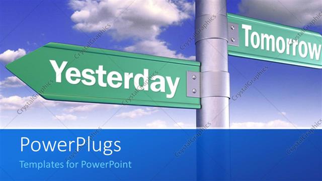  Presentation with time - Time concept using sign boards of yesterday and tomorrow with sky