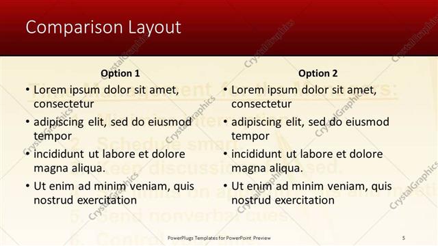 Comparison presentation slide layout
