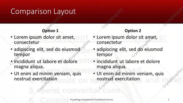 Comparison presentation slide layout