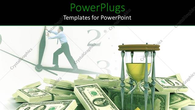  Presentation with time money - Time is money metaphor with man on clock, stack of US bills, hour glass, productivity, efficiency