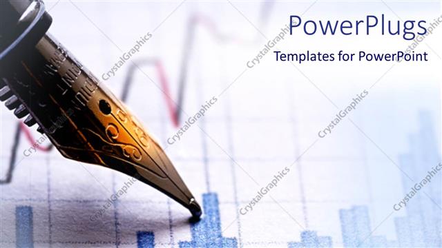  Presentation with graphic - Tip of elegant pen on financial graphic chart with bars and financial line