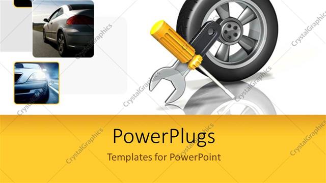  Presentation with auto - A tire with a screw driver and wrench