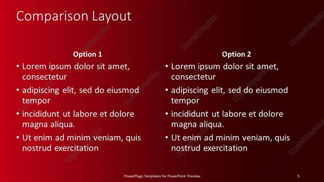 Comparison presentation slide layout
