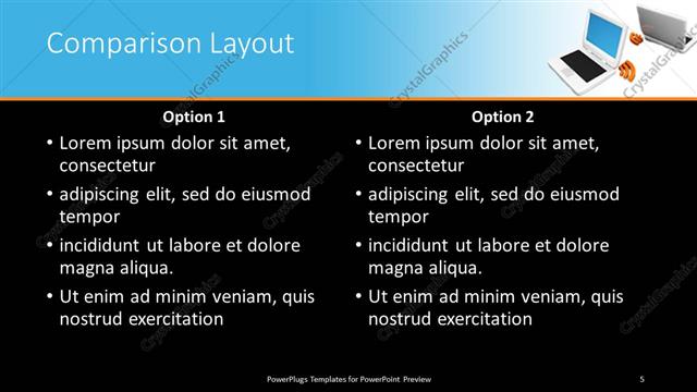 Comparison presentation slide layout