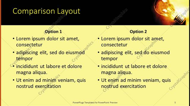 Comparison presentation slide layout