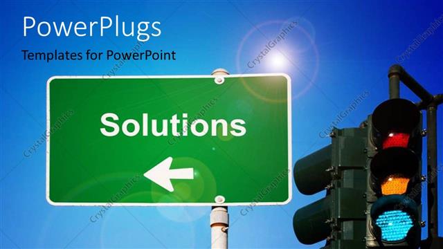  Presentation with light sign - Traffic light on green with signpost directing towards solutions?