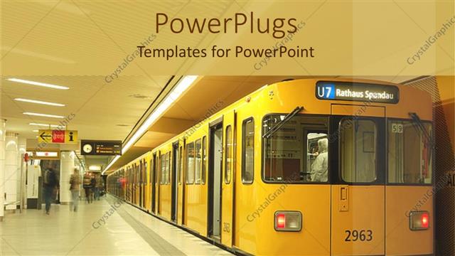  Presentation with transportation train - A train station with a stopped train and a number of passengers