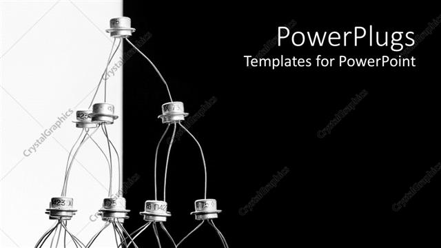  Presentation with pyramid - Transistors stacked in pyramid shape, black and white background