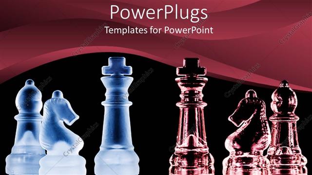  Presentation with blue chess - Transparent blue and wine colored chess pieces on a black background