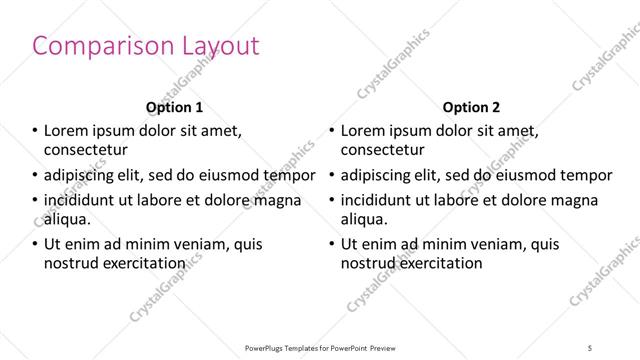 Comparison presentation slide layout