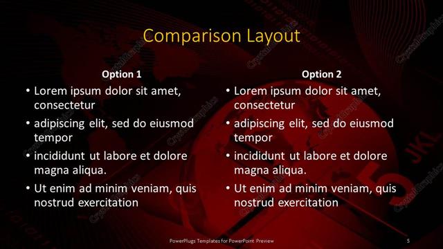 Comparison presentation slide layout