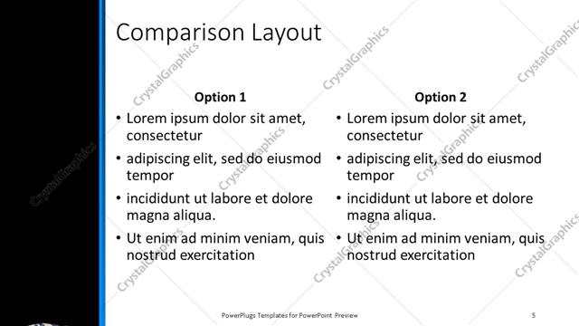 Comparison presentation slide layout