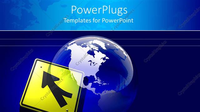  Presentation with transparent earth - A transparent earth globe with a yellow sign post