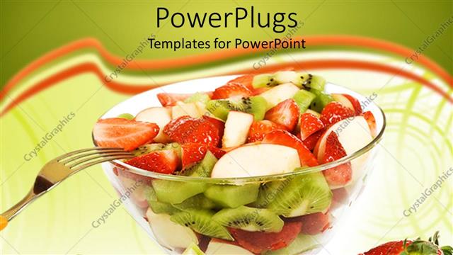  Presentation with fruit banana - Transparent glass bowl with freshly cut fruits, fruit salad, kiwi, banana, strawberry, healthy diet