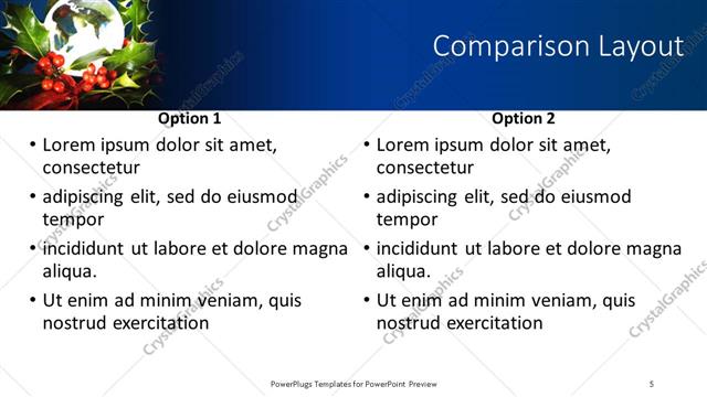 Comparison presentation slide layout