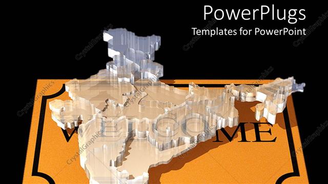 Presentation with welcome - A transparent glass map of India on a gold slab