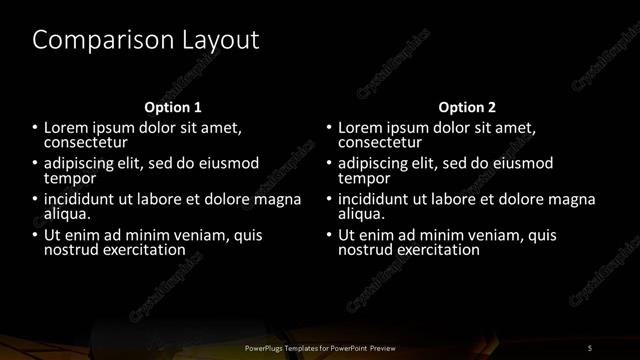 Comparison presentation slide layout