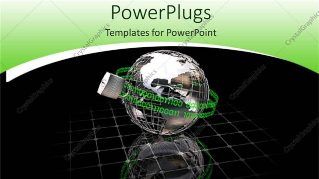  Presentation with green globe - Transparent metallic silver globe surrounded by codes and locked with silver steel lock on black surface and green background